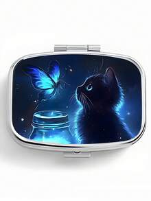 1pc Owl, Puppy, Fox, Cat Pattern Printed Square Pill Box, 2 Compartment Portable Pill Case For Pocket Or Wallet, Decorative Metal Medicine Vitamin Storage Box For Pocket, Wallet, Travel, Unique Gift - Multicolor - View 29