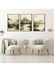 CPWAD 3幅无框抽象风景彩色森林风景画，绿色自然印花艺术，乡村墙面装饰，帆布艺术海报，现代简约客厅、卧室、办公室、家居装饰画 - 多色 - 查看 1