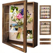 GYJ Shadow Box Frame 11x14 Deep Shadow Box Display Case With Linen Back And Removable Shelves Wooden Memory Box For Wedding Bouquet Photos Medals Keepsakes Brown 102 - 棕色 - 查看 1