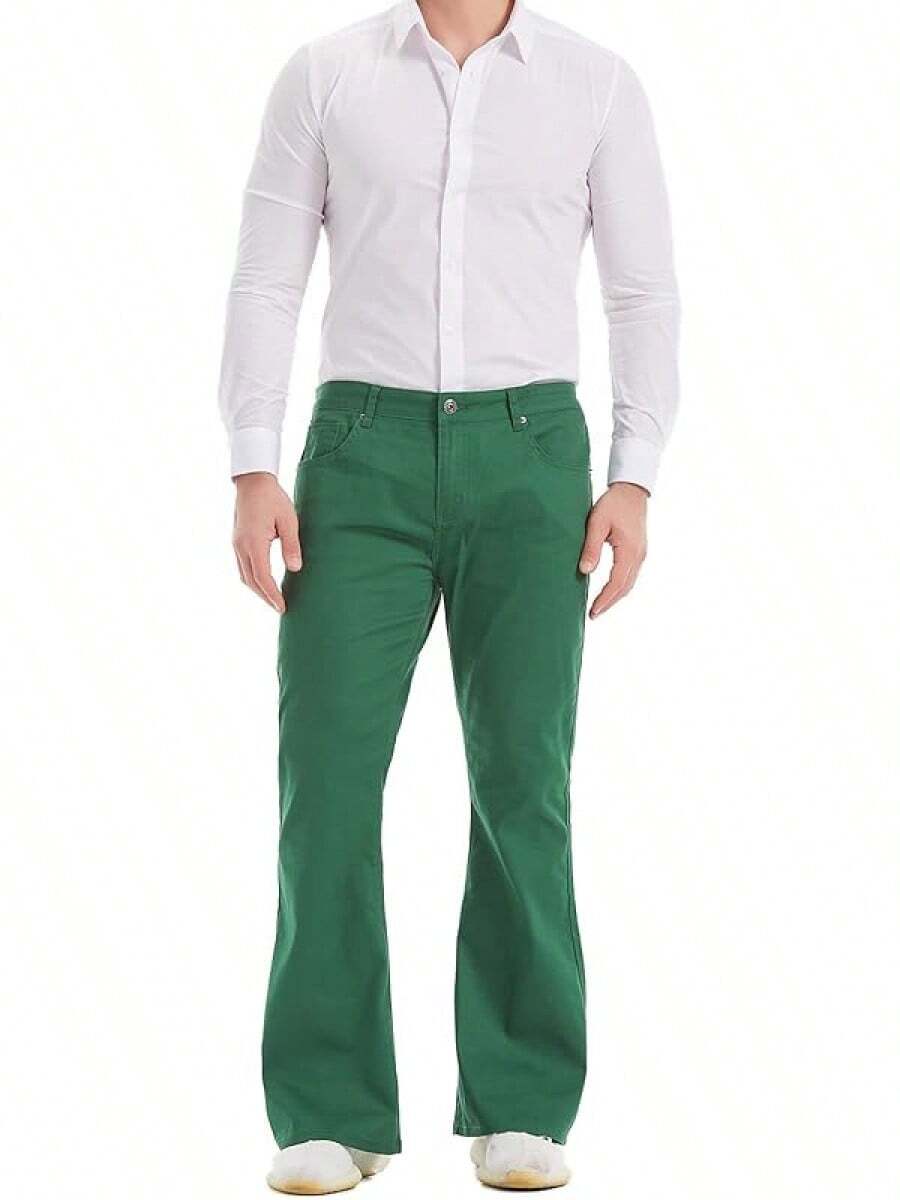 Men's Relaxed Stretch Vintage 60s 70s Bell Bottom Fit Comfort Flared Retro Leg Denim Jeanshalloween - 綠色 - 查看 1