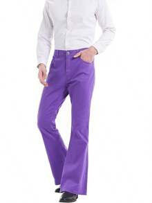 Wbestwind Men's Relaxed Stretch Vintage 60s 70s Bell Bottom Fit Comfort Flared Retro Leg Denim Jeans Halloween Christmas New Year - 紫色 - 查看 5