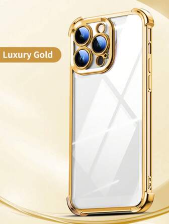 1pc Luxury Electroplate Transparent Phone Case Compatible With IPhone 17/6/7/8/X/XS/XR/11/12/13/14/15/16/16e,Galaxy S22/23/24/25/S24 FE/S25 EDGE, A04/05/06/A07/A17/A14/A15/A16/A24/A25/A34, Redmi Note 9/10/11/12/13 ,Redmi 9/10/12/13C 14C,OPPO,MOTO,Honor X,HW, RENO Realme C53 C55 C61 C63 C65 C75 Pro Max Plus Bumper Shockproof Clear Cover 2 In 1 PC TPU Case