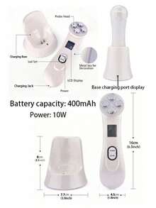 新款迷你面部美容仪，LED嫩肤按摩棒，面部护肤按摩器，LED光子嫩肤仪，USB充电式家用美容仪，适用于面部和颈部，电池容量：400mAh - 白色 - 查看 6