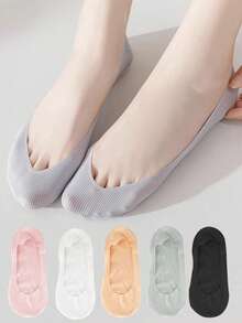 5双装女士夏季透气丝滑隐形无痕袜，可定制，防滑 - 彩色 - 查看 2