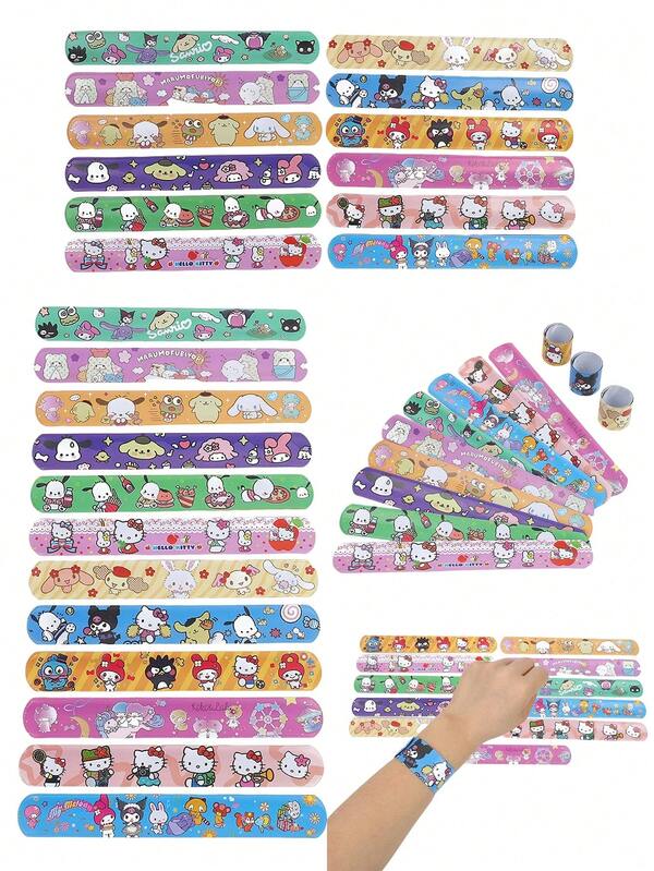 Sanrio 24pcs Hello Kitty Quick Buckle Bracelets - Colorful And Fun Bracelets. Hello Kitty Themed Party Bracelet, Soft. Suitable For Teenagers And Adults, Perfect For Birthday Parties, Classroom Rewards, And Holiday Gifts.(Style And Pattern Randomly Sent)