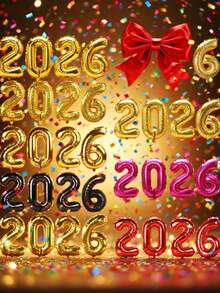 4 件/套 2026 数字铝箔气球套装，新年气球，适用于派对装饰、节日家居装饰、新年派对装饰、室内外装饰、家庭聚会、庆祝装饰、圣诞节 - 彩色 - 查看 7