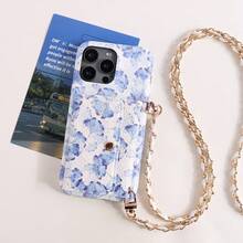 1 PC Luxury High-End Faux Leather Wallet Phone Case For I Phone 16 16e 15 14 Plus 13 12 11 Pro Max Litchi Pattern For Sam Sung For Galaxy Compatible With Google Pixel 6 7 8 9 Pro XL 9A 8A 7A 6A For Xiao Mi 11 Lite 12 12S Ultra 14 Redmi Note 13 13R Pro + For MOTO Edge 30 G Power Play Stylus 5G Metal Long Chain Crossbody Card Holder Protective Cover Waterproof Shockproof Anti-Fall Scratch Resistant - Flowers E - View 5