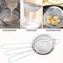1pc/3pcs Stainless Steel Fine Mesh Strainer With Handle - Kitchen Sifting Tool - Silver - View 8