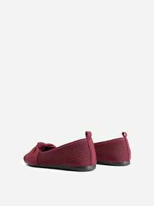 Women Bowknot Ballet Flats Shoes Comfortable Knitwear Slip On For Working Walking And Casual Wearing - 酒紅色 - 查看 5
