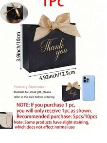 15/12/10/8/6/5/1pc, Size 4.5x1.8x3.9 Inches, Mini Thank You Gift Bags With Bow, Pink Pattern Paper Gift Bags, Suitable For Wedding, Valentine's Day Gift Packaging, Party, Birthday, Wedding, Bridal Shower Favors, Wedding Guest Gifts, Gift Boxes, Wedding Reception Decor (Black), Halloween Decor, Halloween Party Supplies - Black - View 3