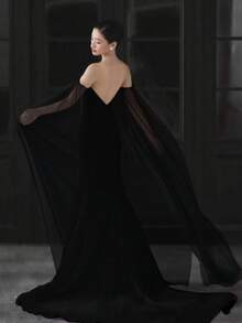 Soft Chiffon Bridal Shawl, Detachable Casual Accessory To Cover Arms, White - A - View 2