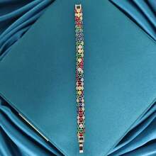 Colorful Crystal Bracelet,High-End Fashion,Cute Exquisite Dopamine,Colorful And Simple Temperament Hand Jewelry,Tennis Crystal Bracelet Sugar Cube,The First Choice For Weddings,Festivals And Parties,Elegant Gift - 彩色 - 查看 7