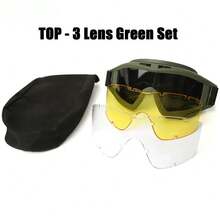 Gafasácticas para montañ, gafas de sol de tiro, a prueba de viento, control de, gafas de motocross CS, 3 lentes reemplazables para motocicleta - 3 lentes verdes - Ver 3