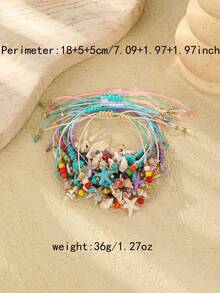 12 件海洋海滩元素海星、绿松石珠、贝壳、小海螺编织手链 - 多色2 - 查看 5