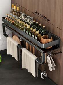 Kitchen & Bathroom Storage Rack, Aluminum Alloy Material, Sturdy And Rust-Proof, Suitable For Kitchen, Bathroom, Balcony, Space-Saving, Two Installation Options, No-Drill - Black - View 18