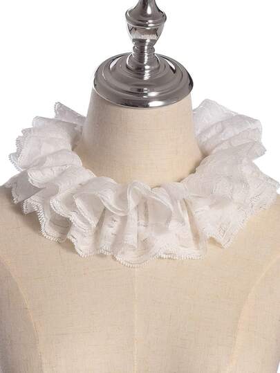 Xiacheng 1pc Vintage Lace Ruffled Detachable Collar, Victorian Edwardian Style White Apparel Collar, Unisex