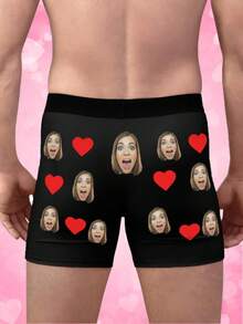 1pc Men's With Customizable Photo & Pattern Feature, For Personalized Fashion, Fun Custom Style, Boxer Briefs, Suitable For Daily Wear & Gifting ,For Family - Multicolor - View 3