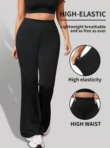 1 条大码休闲裤，修身腰部设计，适合休闲、运动、瑜伽、四季穿着 - 黑色 - 查看 3