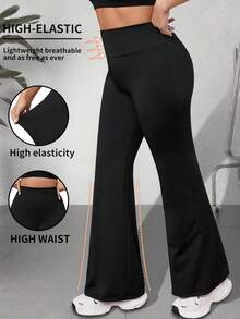 1 条大码休闲裤，修身腰部设计，适合休闲、运动、瑜伽、四季穿着 - 黑色 - 查看 4