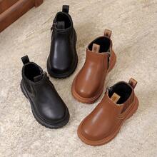 最新时尚儿童短靴，幼儿鞋平底侧拉链春秋季新款真皮男童靴女童靴婴儿靴 - 黑色 - 查看 9