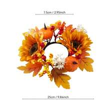 Thanksgiving Candle Ring Fall Artificial Maple Leaves Pumpkin Wreath For Harvest Festival Farmhouse Table Decor