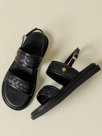 Women's Thick Sole Buckle Sandals, Retro Vacation Bohemian Open Toe, Comfortable Platform Wedge, Breathable, Suitable For Spring, Summer, Autumn, Fashion Outdoor Beach Casual Shoes, 2026 Spring/Autumn Metal Button Roman Sandals, Plus Size 41-43