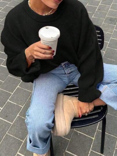 Suéter de punto de manga larga para mujer, suave y de corte holgado, nueva llegada de otoño/invierno