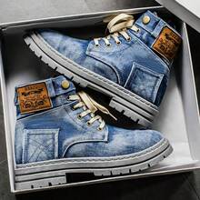 Retro Style High Top Sneakers - Casual Canvas Boots With Lace-Up Closure, Round Toe Design, Beige Laces, All Season Comfort For Outdoor And Everyday Wear, Outdoor Shoes | Retro Sneakers | Durable Footwear - Blue - View 1