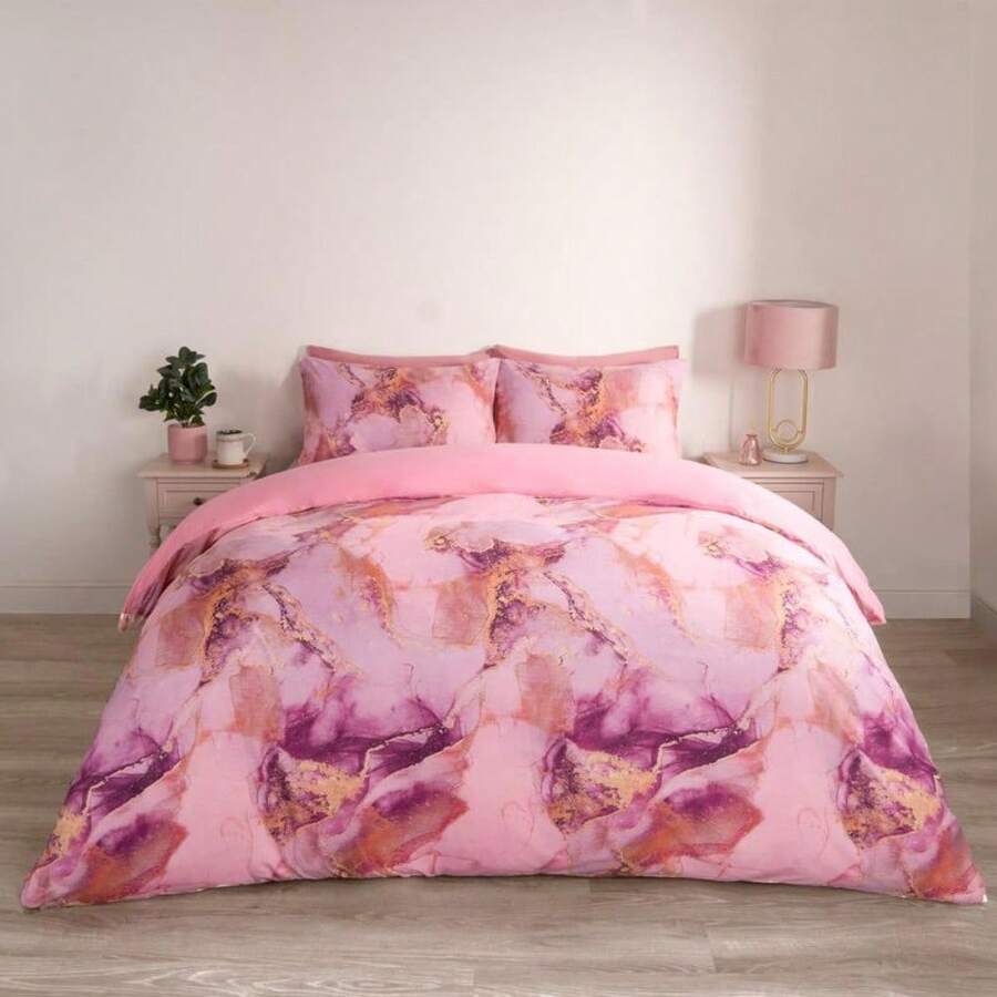 OHS Marble Duvet Cover Set - Reversible Quilt Bedding - Blush pink - View 1