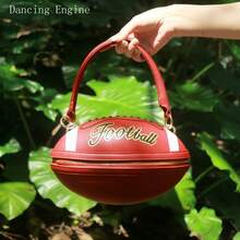 Dancing Engine Football Shaped Handbag, Luxury Designer One Shoulder & Crossbody Round Bag - 棕色 - 查看 3