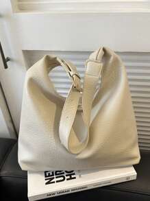 Geantă de umăr nouă, versatilă, din PU, culoare solidă, tip baghetă, tip sac minimalist casual, dimensiunea mare