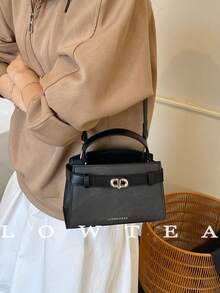 low tea New Summer Women's Handbag, Fashion Adjustable Shoulder Strap Crossbody Bag, Minimalist Solid Color High-End Metal Decor Shoulder Commuter Bag - Black - View 7