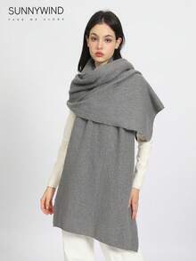 1pc Women's Gray Solid Color Fashionable Soft Knit Scarf, Suitable For Autumn/Winter Warmth And Daily Matching Women Winter Scarves - Dark Grey - View 2