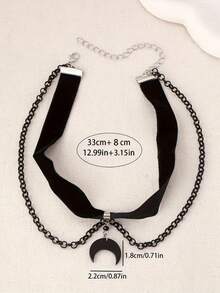 1pc Gothic Vintage Black Moon Pendant Choker Necklace - Moon - View 10