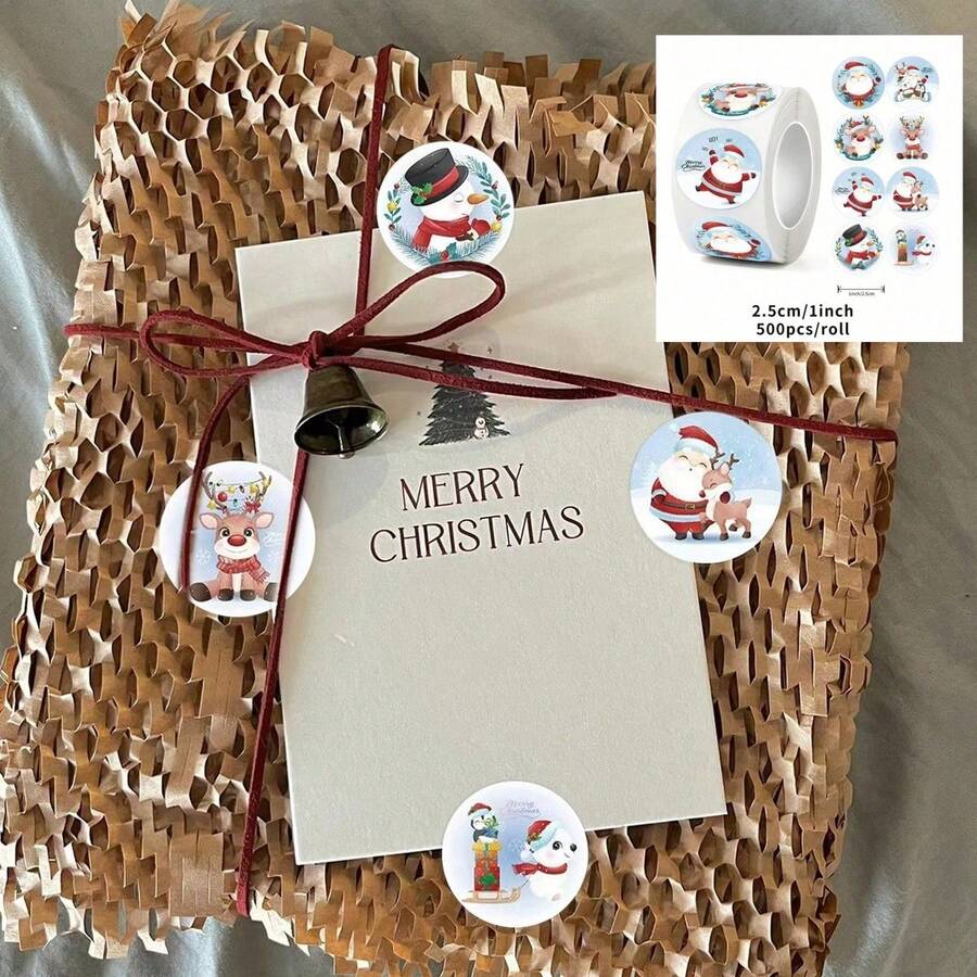 2 rollos (1000 piezas) de etiquetas adhesivas con tema navideño de Papá Noel y muñeco de nieve, decoración de tarjetas de felicitación, decoración de ventanas, envoltura de regalos DIY, pegatinas de sellado DIY
