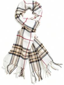 Soft Luxurious Classic Cashmere Feel Winter Scarf With Box, Cozy Warm Scarf - 象牙色格子禮物 - 查看 4