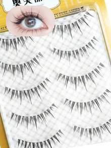 五对一体式假睫毛，细腻有弹性，配有细长黑色手柄，不刺激，睫毛下垂者的必备品，约会和旅行的必备品。 - 彩色 - 查看 3