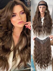 Clip In Hair Extensions V-Shaped Black Brown 24 Inch Long Water Wave Wavy Heat Resistant Fiber Synthetic Hairpiece For Women Girls Party Daily Use - Mocha Brown - View 9