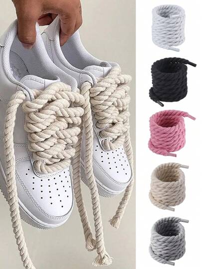 1 Pair 120cm Round Black, Pink, Beige Hemp Rope Shoelaces, Minimalist Fashion, Suitable For Sneakers, Casual Shoes, Etc, Winter Gift Ideas