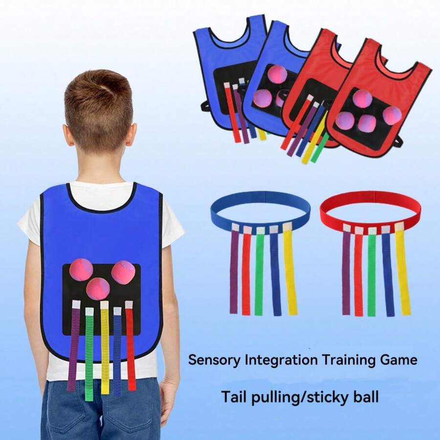 Family Fun Sticky Ball Game Set, Kids Grab Belt, Kindergarten Tug Tail Game Props, Sticky Vest, School Outdoor Sports Toys, Throwing Obstacle Interactive Game Props, Youth Outdoor Sports Sensory Training Sticky Vest Toy Ball - Multicolor - View 1