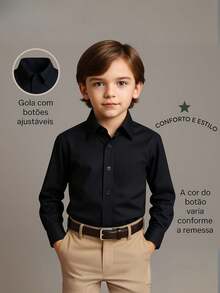 Children's White Long Sleeve Button Down Shirt 100% Cotton - Hitam - View 5