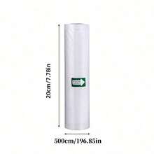 500 cm Bolsas de almacenamiento de alimentos frescos - 1 rollo de bolsas de vacío para alimentos - Máquina de sellado al vacío para preservar los alimentos frescos por mucho tiempo - La bolsa de envasado al vacío es adecuada para todas las máquinas de envasado al vacío, almacenamiento, organizador, cocina, viaje, artículos de cocina, utensilios de cocina, cosas de cocina.