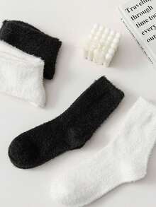 4 par damlårhöga strumpor, varma, termiskt fodrade svarta och vita knästrumpor, höst-/vinterjulklapp - Multifärgad - Visa 4