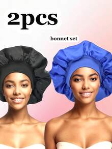 2 件套帽子套装，黑色及多种颜色组合，丝绸帽子，缎面帽子，丝绸睡眠发帽，大号帽子，柔软时尚睡帽和日常护发帽。