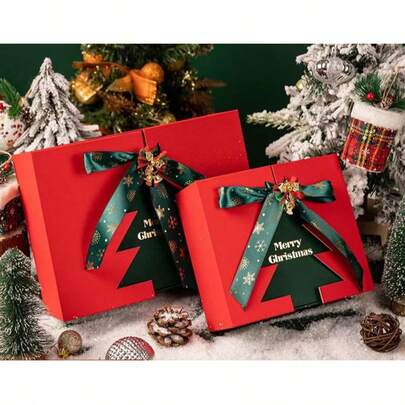 Doppelseitige Geschenkbox für Weihnachten, Apfelbox mit Schleife, hochwertige Hut- und Schal-Geschenkbox für Heiligabend
