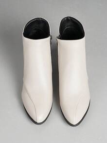 1 Pair Teens/Women's Beige Pointed Toe Ankle Boots, Chunky Heel, Side Zipper, Minimalist & Comfortable, Versatile Fashion Boots For Students & Party