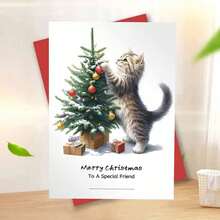 1 pieza Tarjeta de felicitación navideña australiana con sobre, 11cm X 16cm - Diseño encantador de gatos besándose con adornos festivos, ideal para amigos, familia y amantes de los gatos, tarjeta de celebración navideña conmovedora