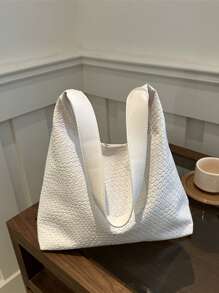 2025时尚纯色通勤编织托特包简约小众设计腋下包大容量母子两件套单肩包