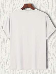 Camiseta de Moda Casual para Hombre - Naranja Brillante con Impresión de "KING" y Gráfico de Corona, Poliéster, Cuello Redondo, Lavable a Máquina, Ideal para Uso Diario y Deportivo - Blanco - Ver 3