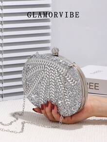 Luxury Women's Sparkling Crystal Decorated Mini Box Clutch Bag, Glamorous Sequin Evening Handbag, Elegant & Fashionable, Suitable For Formal Occasions, Parties, Weddings, Formal Attire, Galas, Graduations, Back-To-School Events, Best Gift For Ladies, Detachable Metal Chain, Can Hold Phone, Coins, Keys, Lipstick, Cosmetics, Wallet